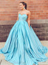 Blue Ball Gown Sweetheart Satin Pleats Prom Dresses LBQ1804